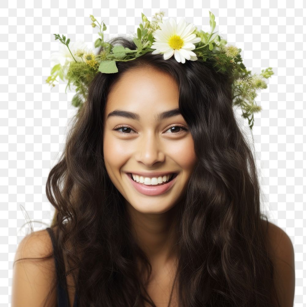 PNG Flower smile portrait crown. AI generated Image by rawpixel.