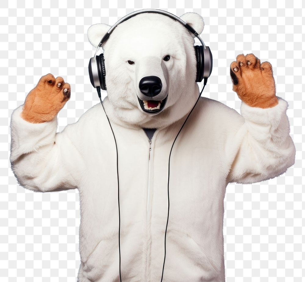 PNG Headphones bear costume mammal. AI generated Image by rawpixel.