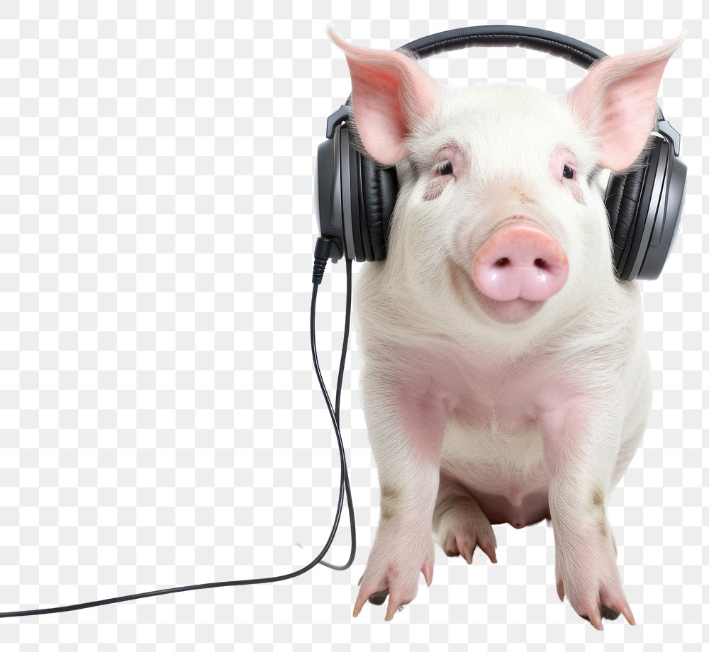 PNG Pig headphones mammal transparent background. AI generated Image by rawpixel.
