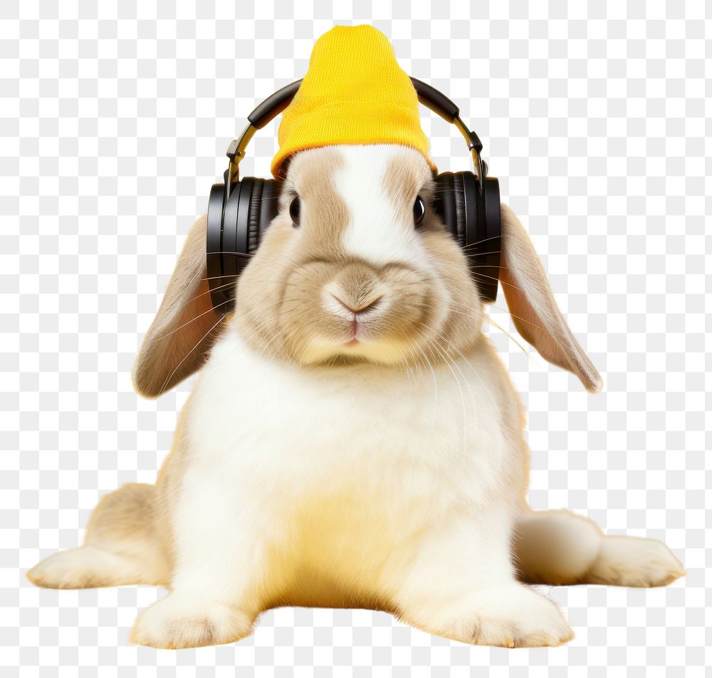 PNG Headphones animal mammal rabbit. AI generated Image by rawpixel.