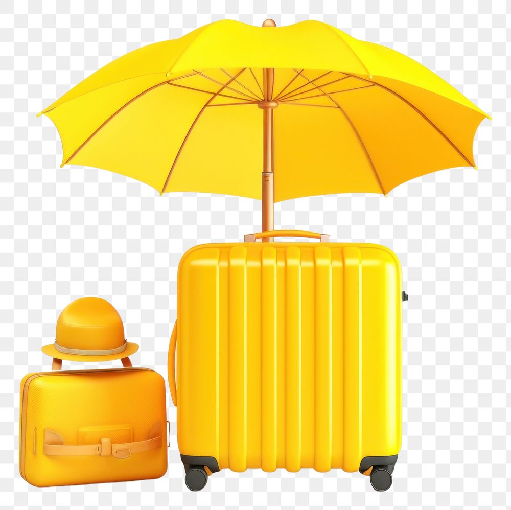 PNG Suitcase umbrella luggage yellow. AI generated Image by rawpixel.