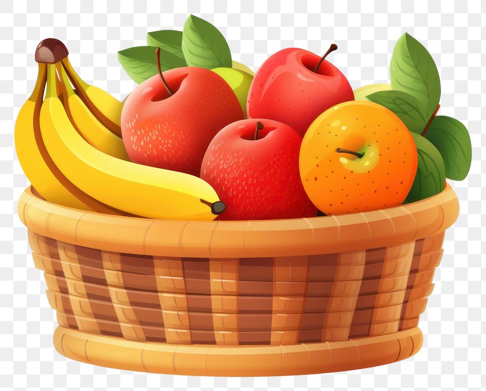 PNG Basket fruit banana apple. AI generated Image by rawpixel.