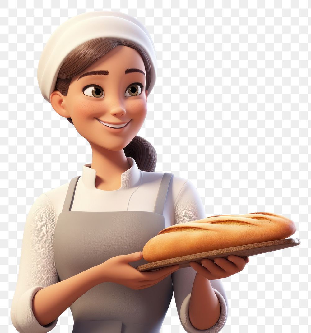 PNG Smiling cartoon female bread. 