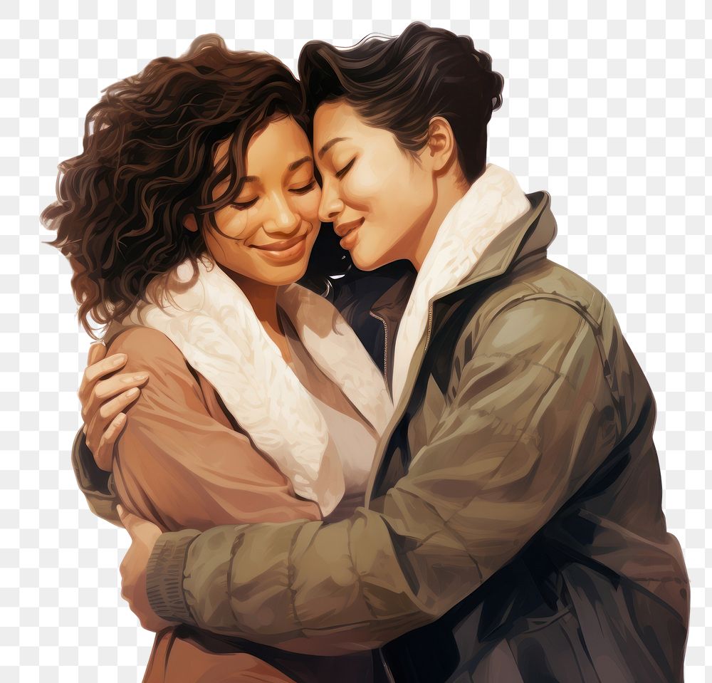 PNG  Portrait hugging kissing adult. AI generated Image by rawpixel.