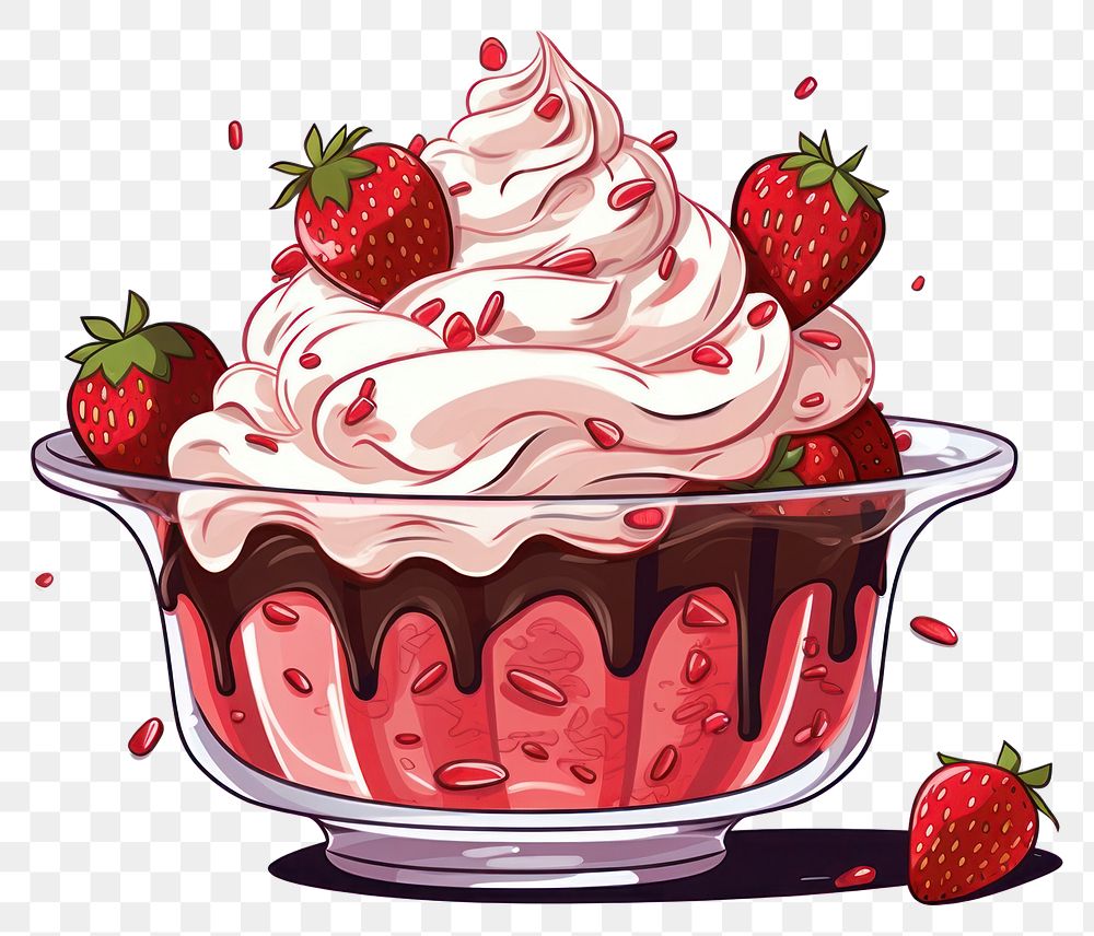 PNG Strawberry dessert sundae cream. AI generated Image by rawpixel.