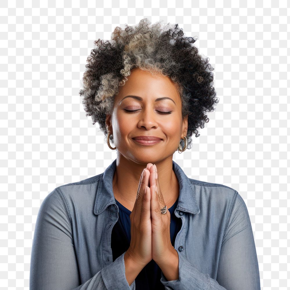 PNG Portrait praying adult woman. 