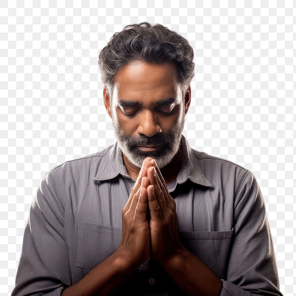 PNG Portrait praying adult photo. AI generated Image by rawpixel.