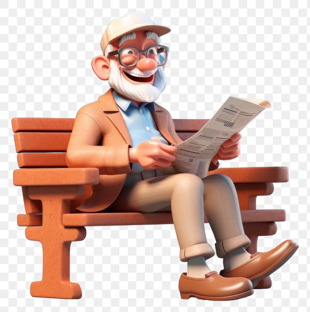 PNG Sitting reading paper bench. AI generated Image by rawpixel.