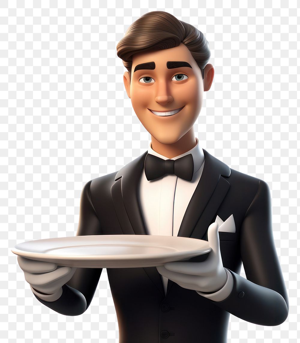 PNG  Smiling waiter tuxedo adult. AI generated Image by rawpixel.