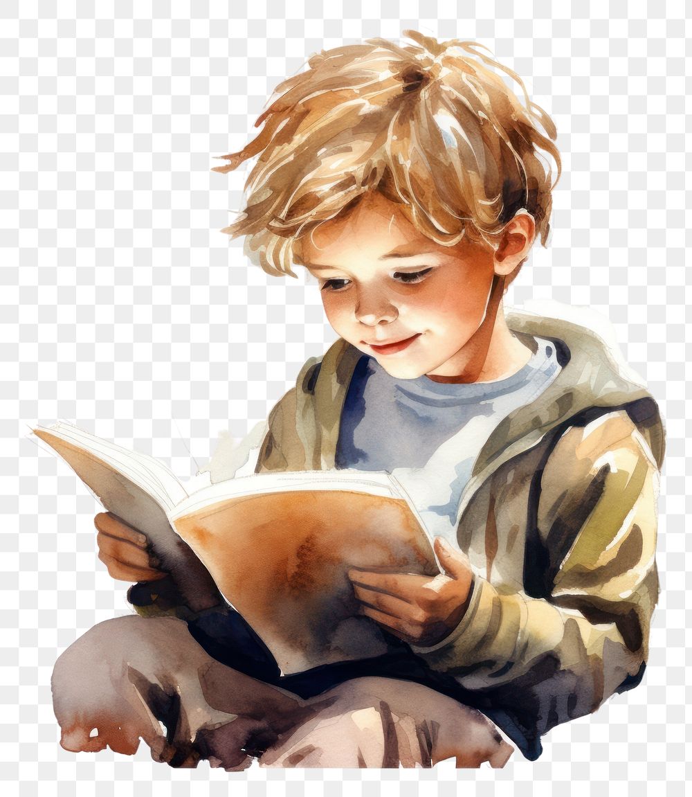PNG Portrait reading child publication. AI generated Image by rawpixel.