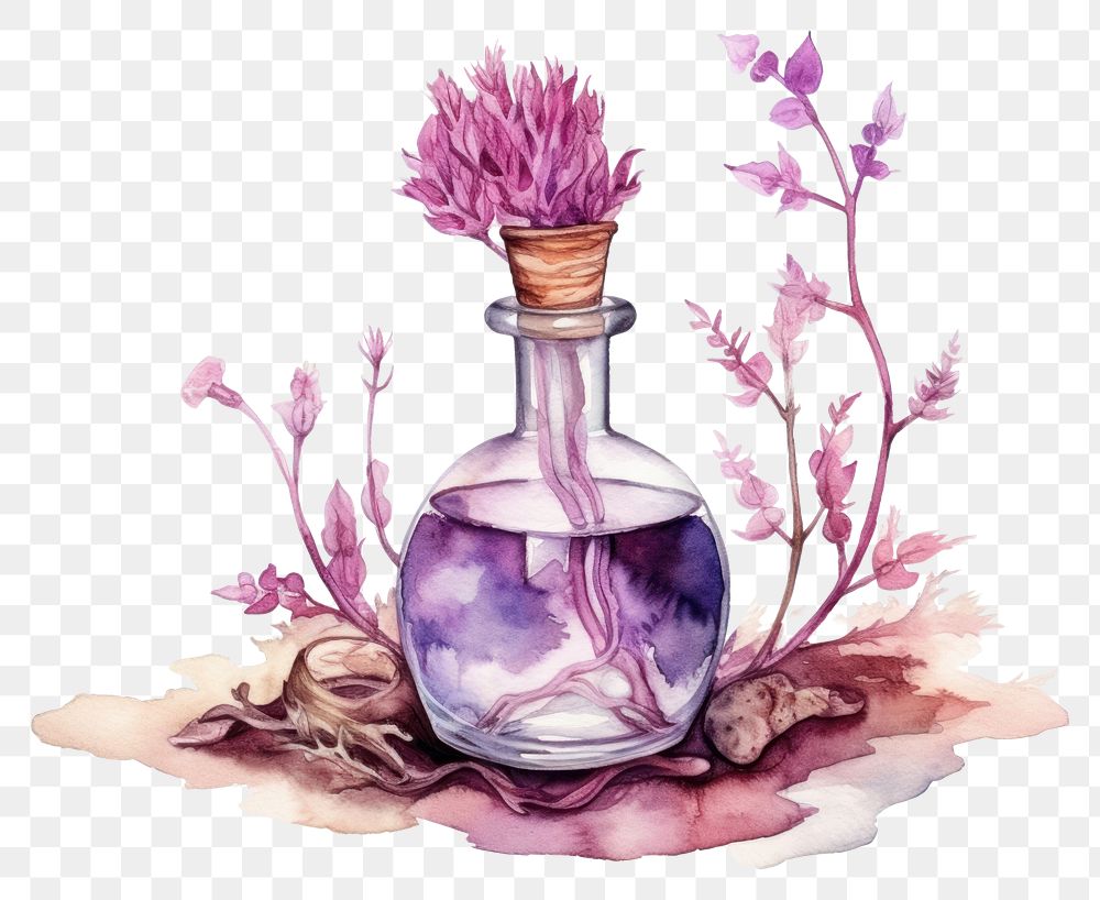 PNG Perfume bottle flower purple transparent background