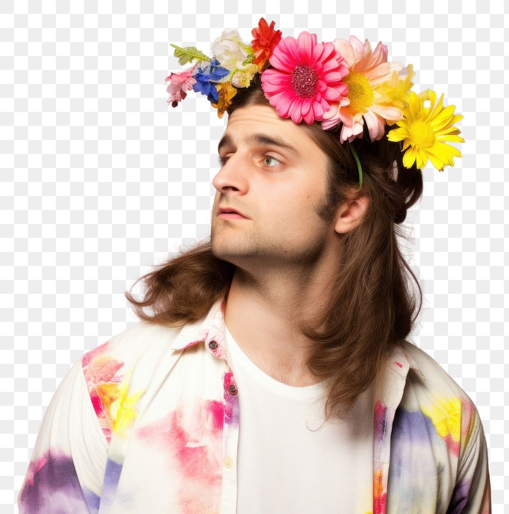 PNG Flower portrait photo wearing flowers. AI generated Image by rawpixel.