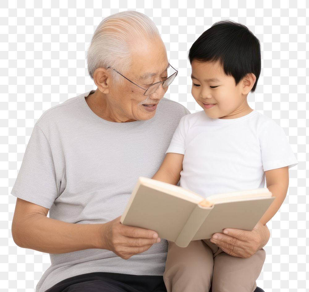 PNG Reading child grandfather adult. AI generated Image by rawpixel.