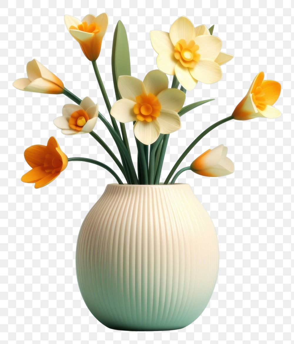 PNG Spring flowers vase daffodil plant. AI generated Image by rawpixel.