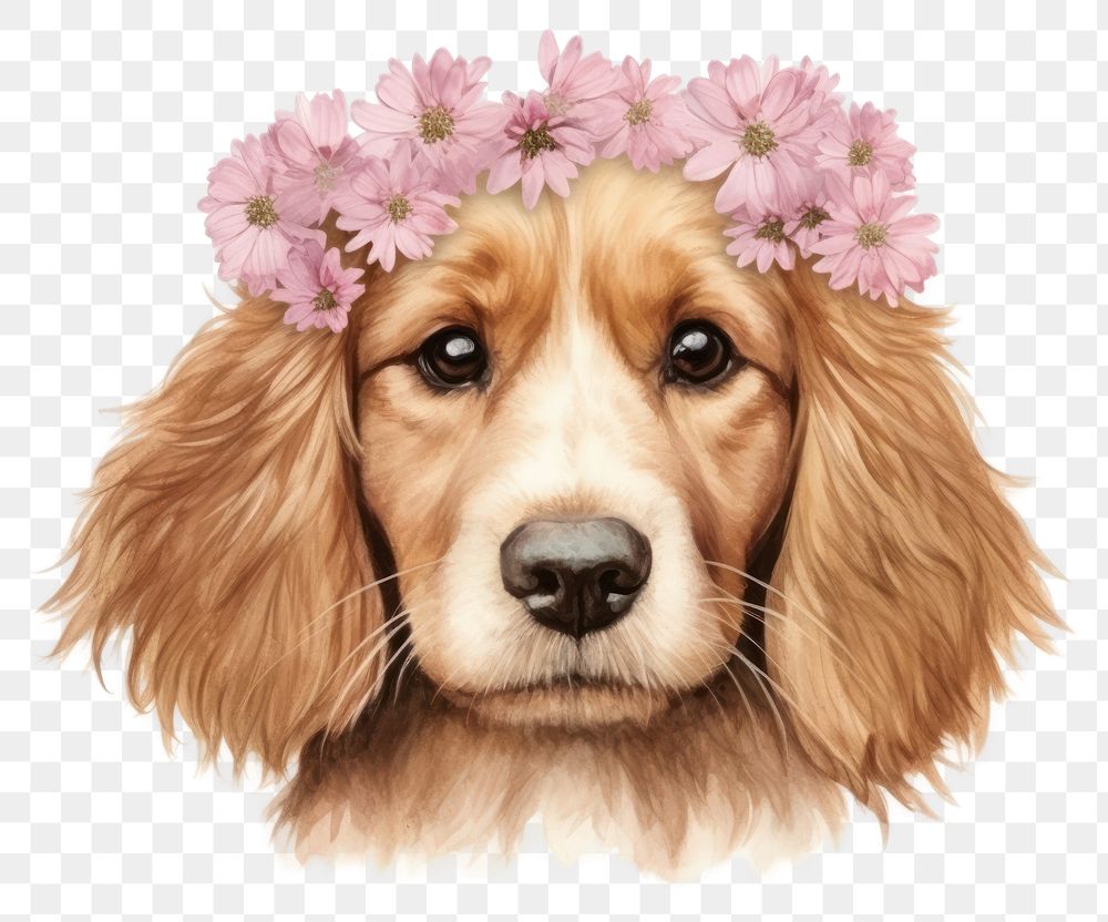 PNG Spaniel mammal animal flower. AI generated Image by rawpixel.