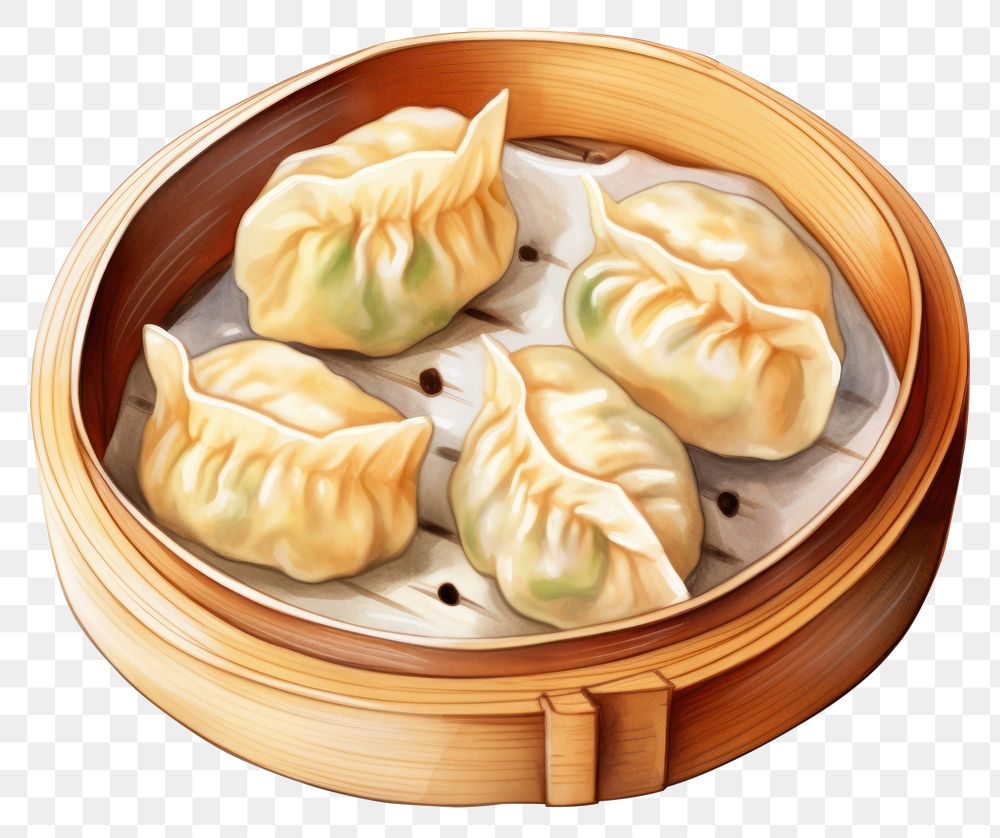 PNG Dumpling food xiaolongbao chopsticks, digital paint illustration.