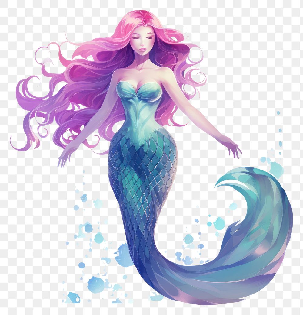 PNG Mermaid, digital paint illustration. AI generated image