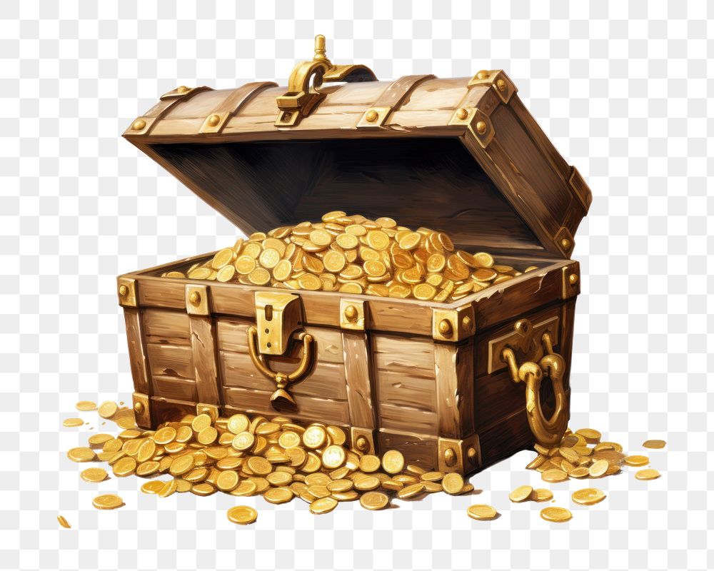 PNG Treasure chest, digital paint illustration. AI generated image