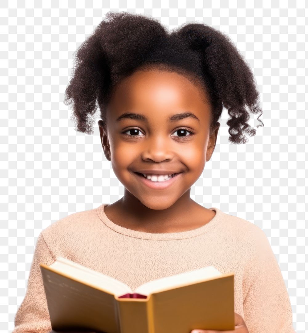 PNG Smile child portrait reading. 