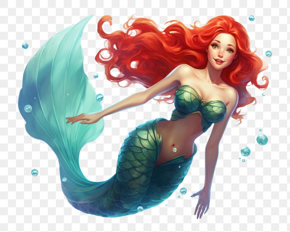 PNG Mermaid, digital paint illustration. AI generated image