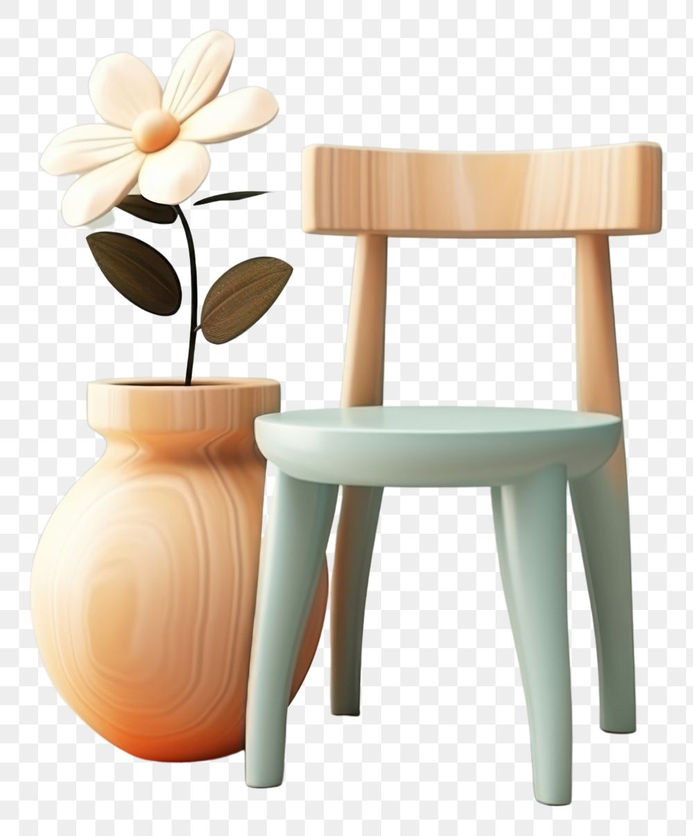 PNG Chair vase wood art. AI generated Image by rawpixel.