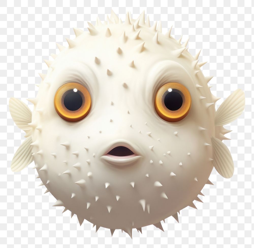 PNG Animal puffer fish white background, digital paint illustration. AI generated image