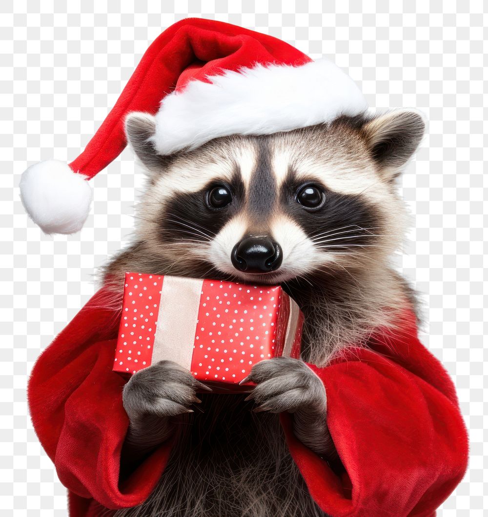 PNG Raccoon christmas portrait costume transparent background