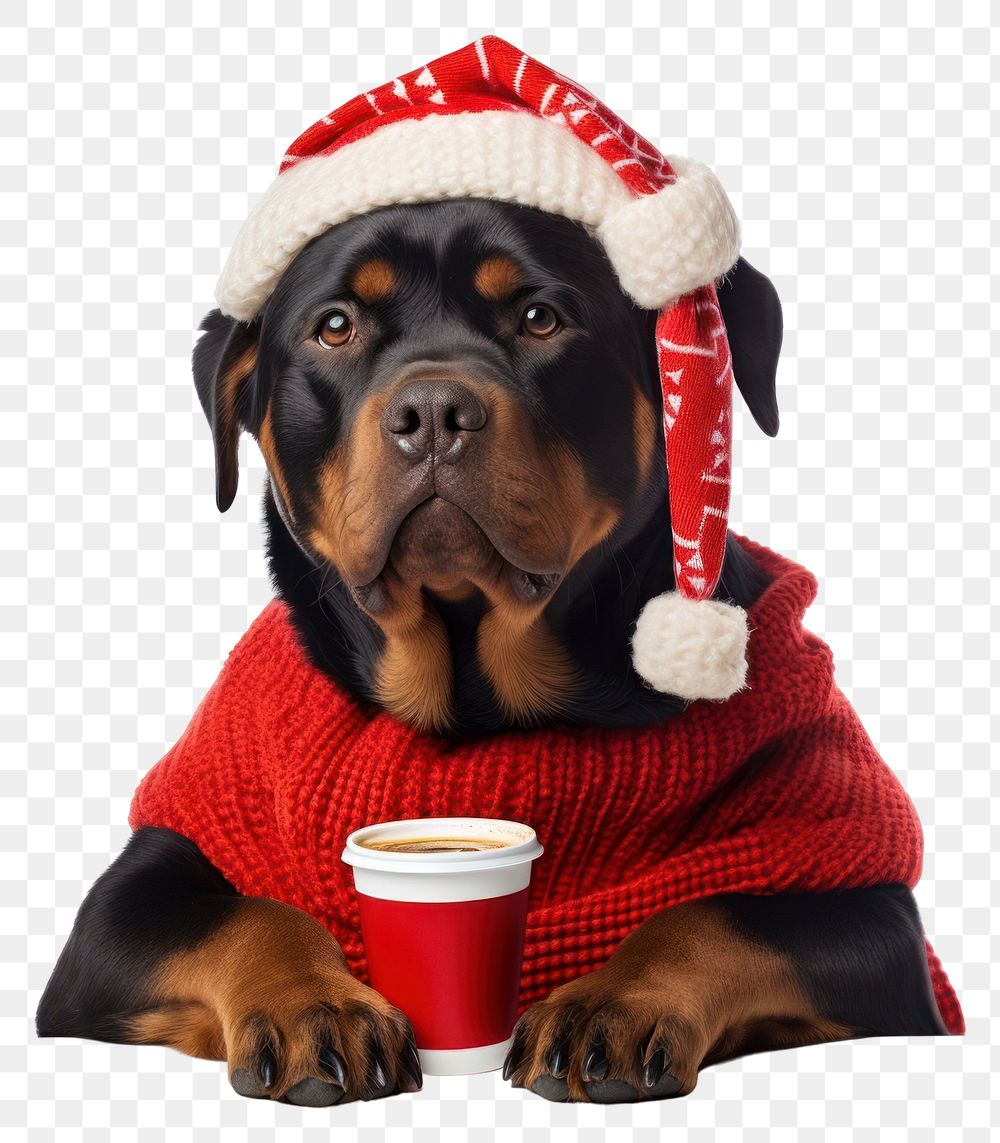 PNG Portrait cup rottweiler christmas transparent background