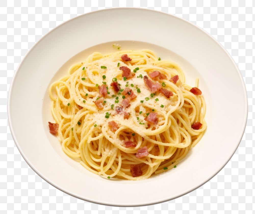 PNG Spaghetti carbonara pasta plate. 