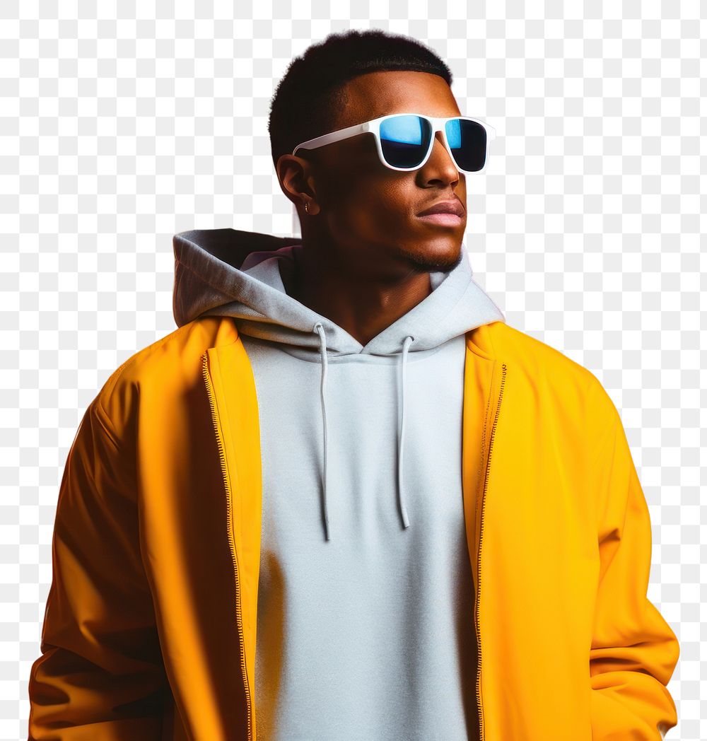 PNG Sweatshirt sunglasses jacket hood. AI generated Image by rawpixel.