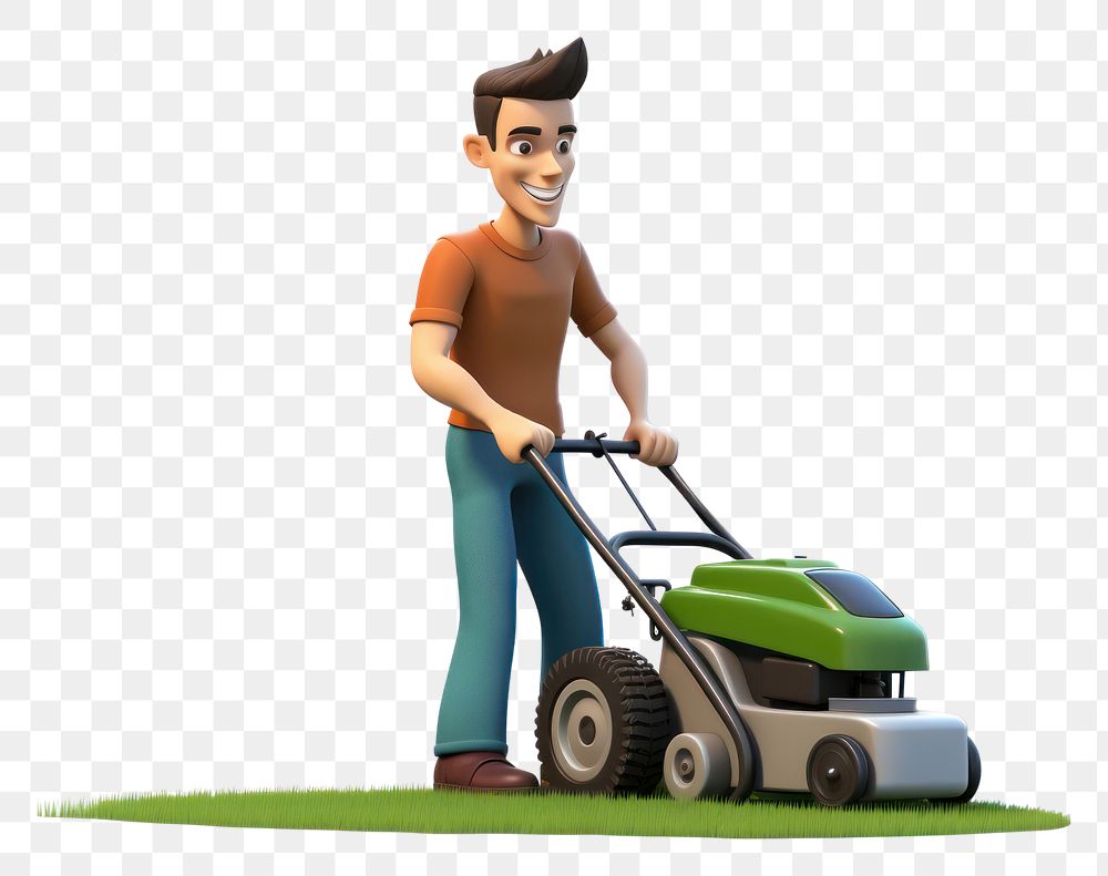 PNG Lawn cartoon mower adult. AI generated Image by rawpixel.