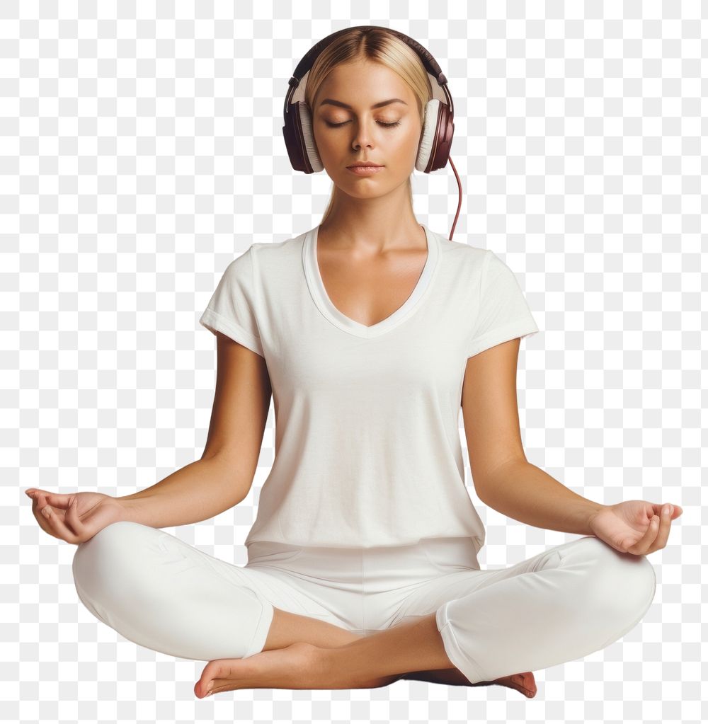 PNG Headphones yoga sitting adult. AI generated Image by rawpixel.