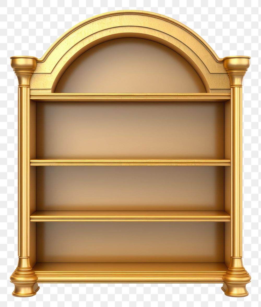 PNG Furniture bookcase shelf gold. AI generated Image by rawpixel.