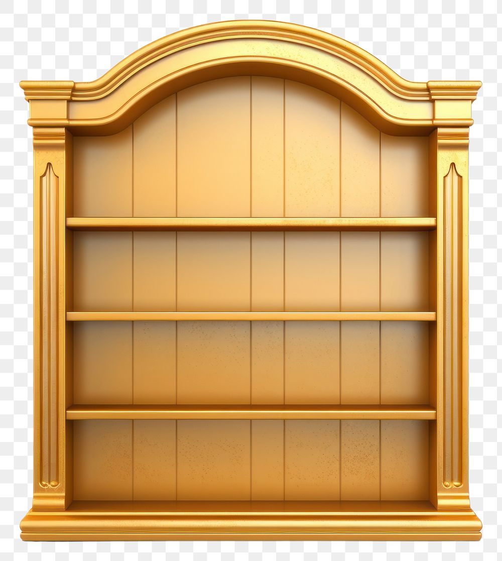 PNG Furniture bookcase shelf gold. AI generated Image by rawpixel.