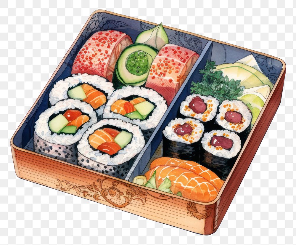 PNG Sushi bento lunch food. AI generated Image by rawpixel.