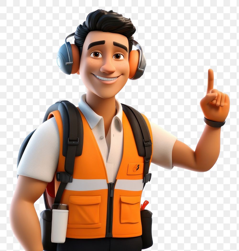 PNG Lifejacket smiling headset cartoon. AI generated Image by rawpixel.