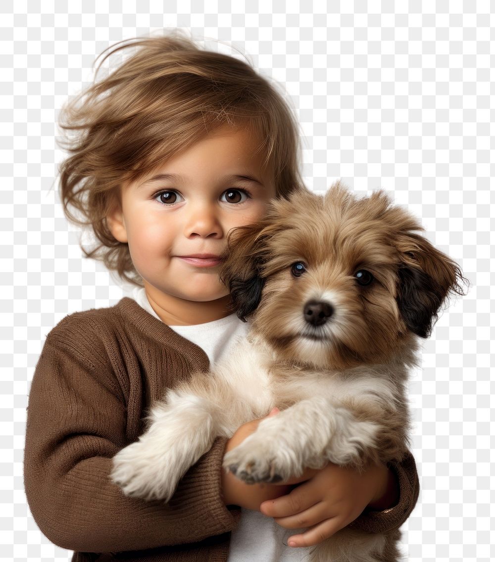 PNG Portrait puppy holding toddler. 