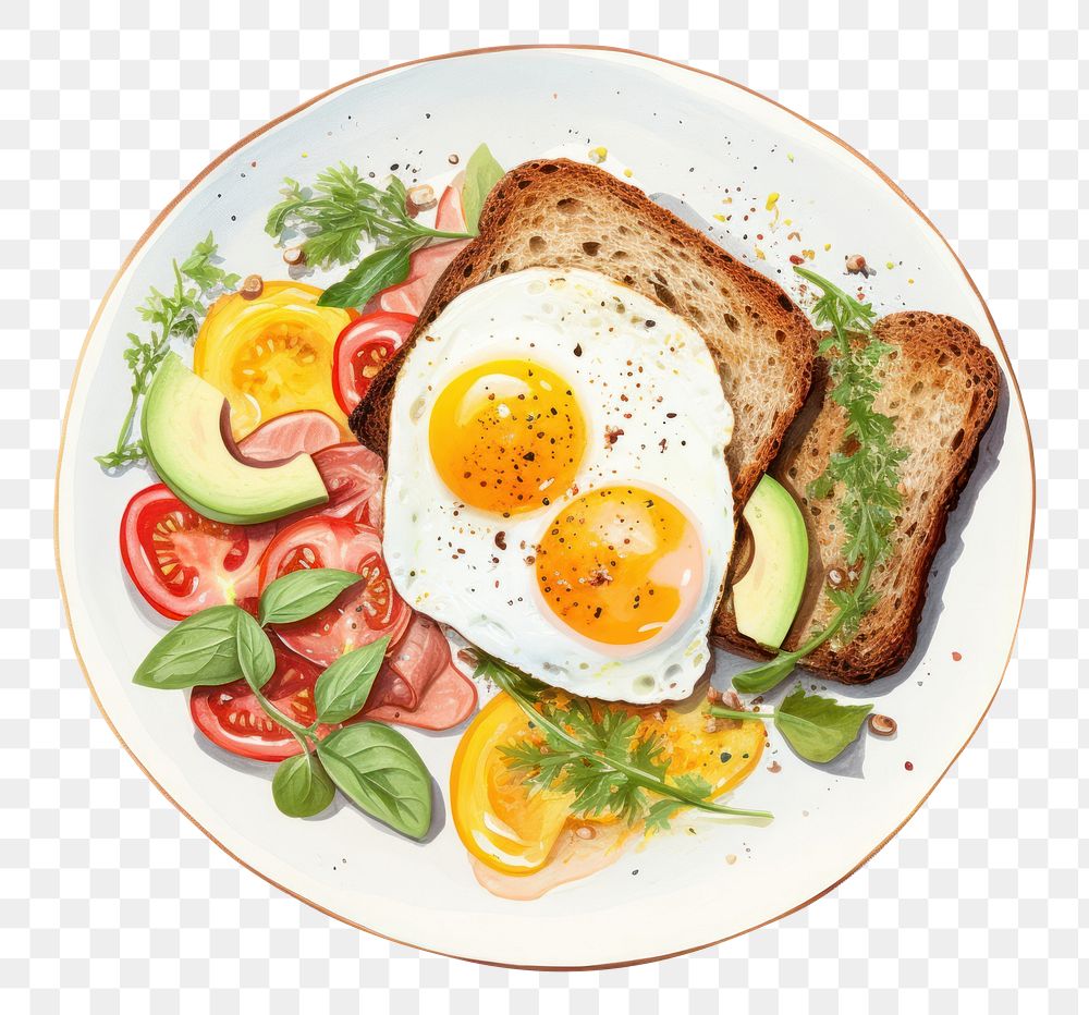 PNG Bread plate breakfast food. AI generated Image by rawpixel.