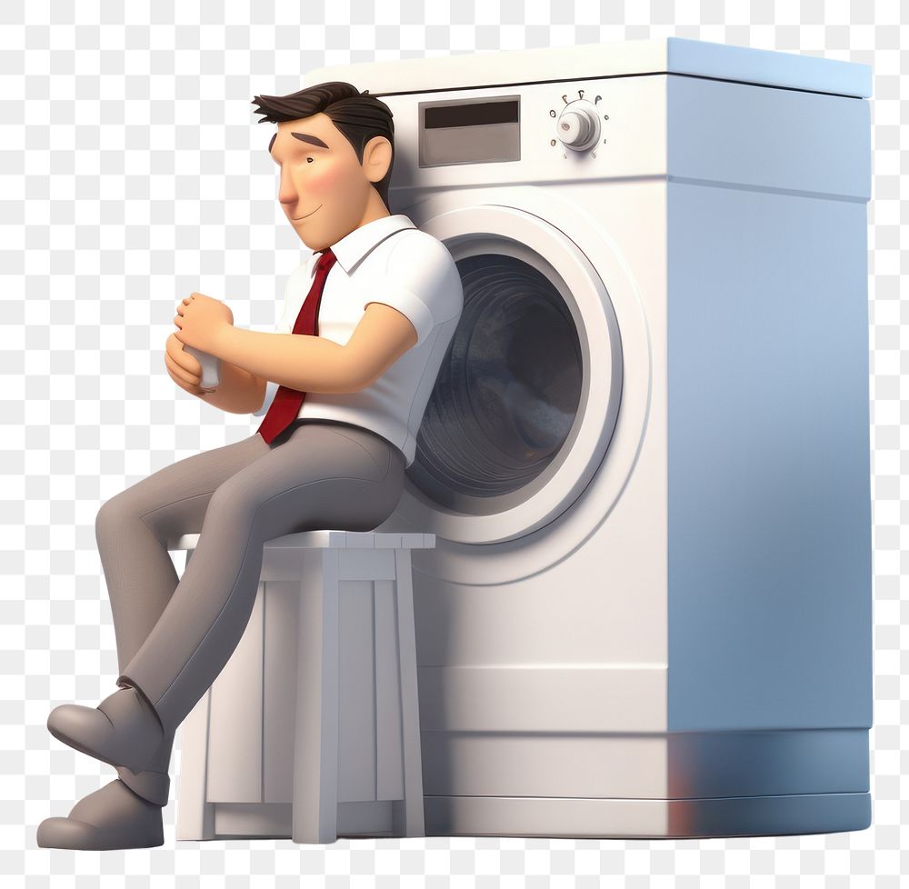 PNG Appliance laundry sitting cartoon. AI generated Image by rawpixel.