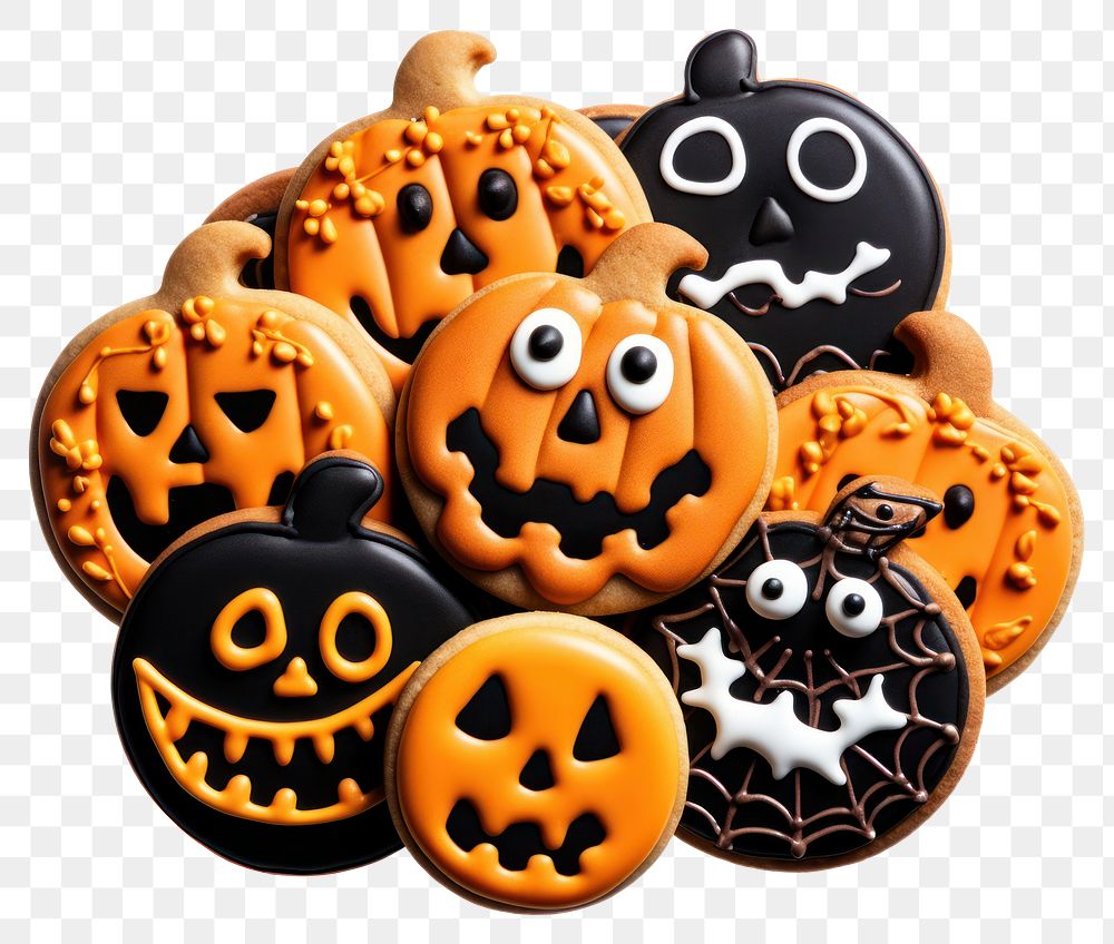 PNG Halloween cookies pumpkin food jack-o'-lantern. AI generated Image by rawpixel.