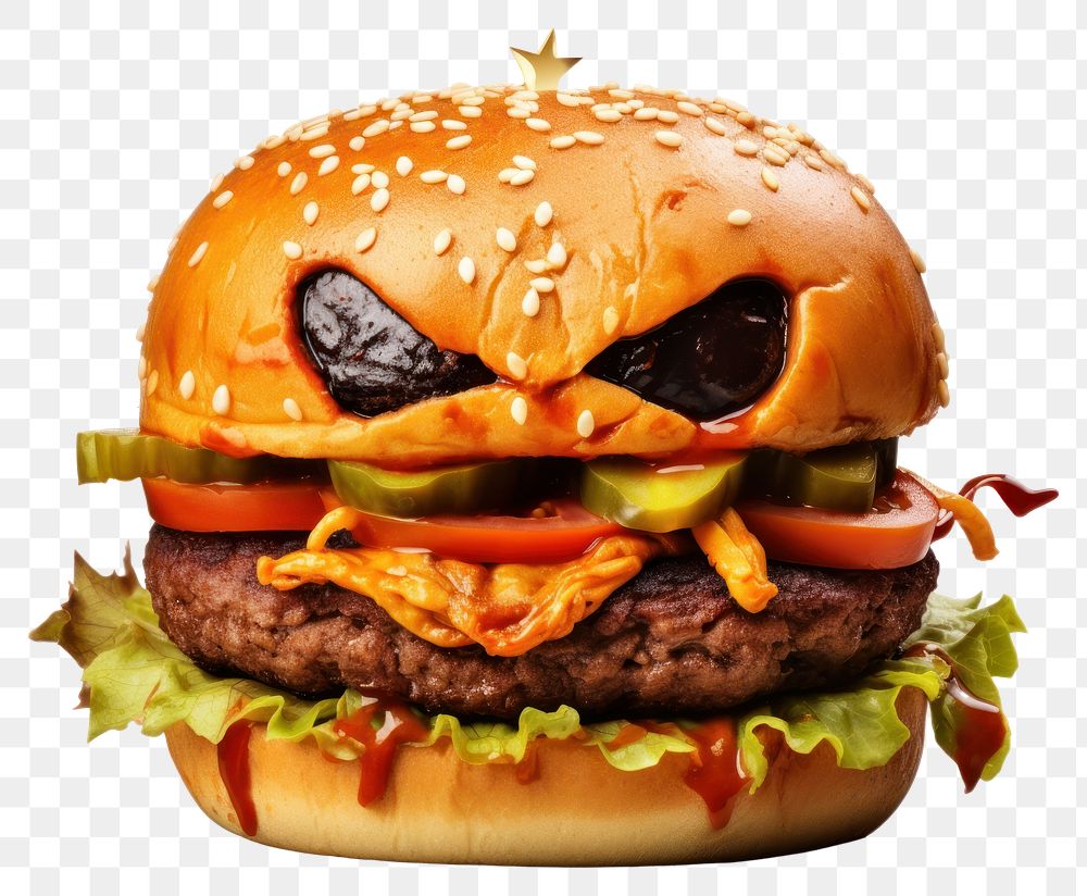 PNG Halloween food hamburger vegetable freshness sandwich. AI generated Image by rawpixel.