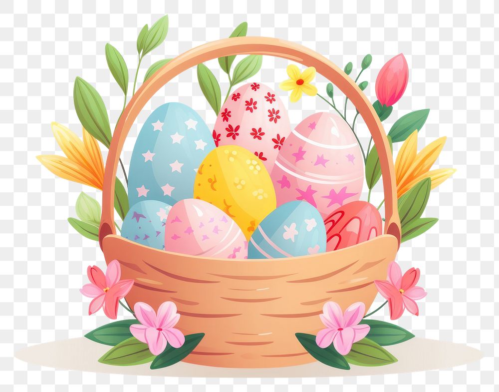 PNG Basket egg cartoon easter. AI generated Image by rawpixel.