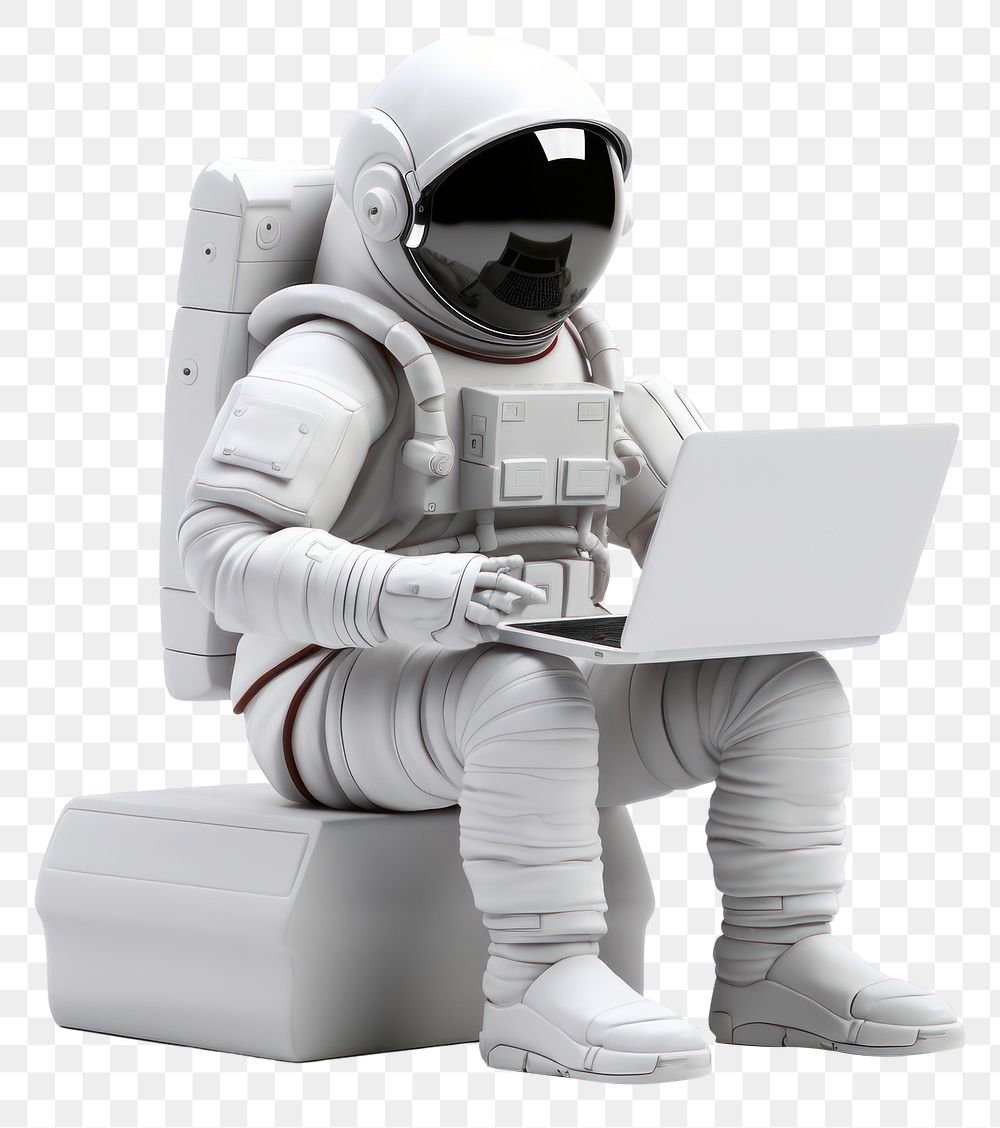 PNG Laptop astronaut computer white background. AI generated Image by rawpixel.