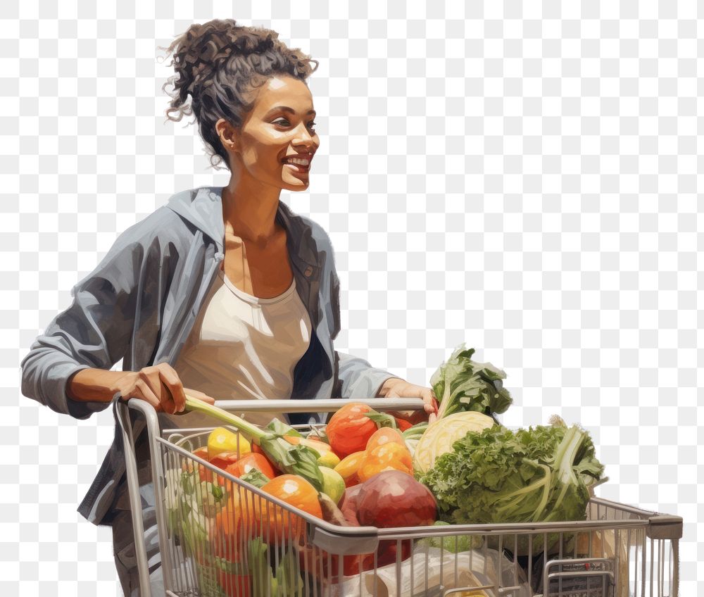 PNG Groceries adult woman shopping cart. AI generated Image by rawpixel.