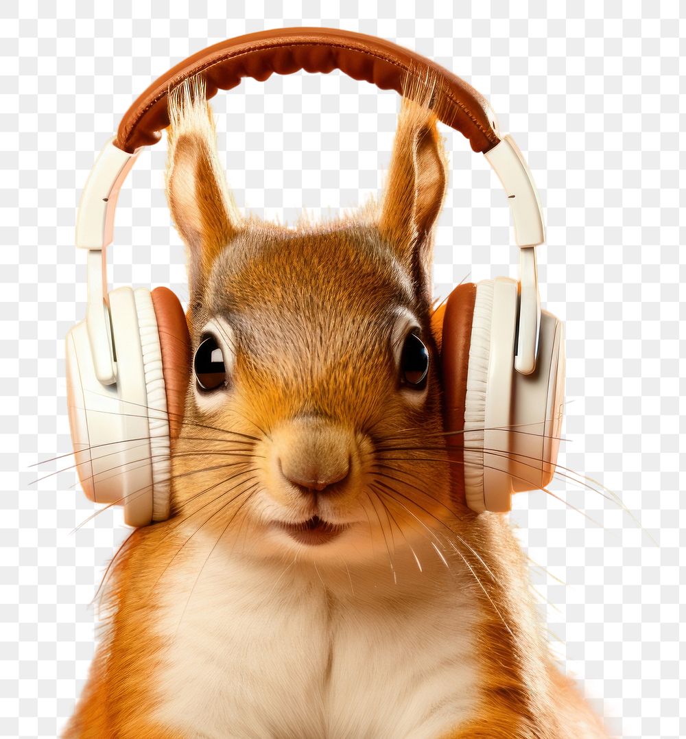 PNG Headphones listening squirrel rodent. 