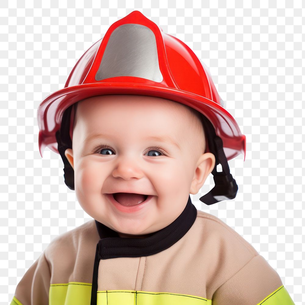 PNG Baby firefighter smiling hardhat. AI generated Image by rawpixel.