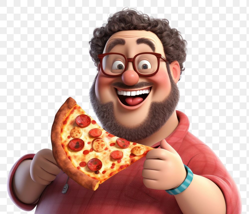 PNG Cartoon pizza glasses eating. 