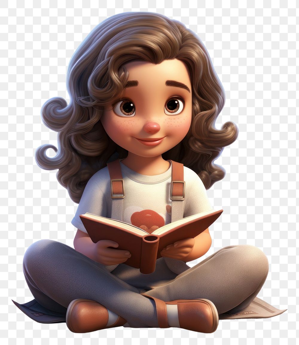 PNG Reading book doll cute. AI generated Image by rawpixel.