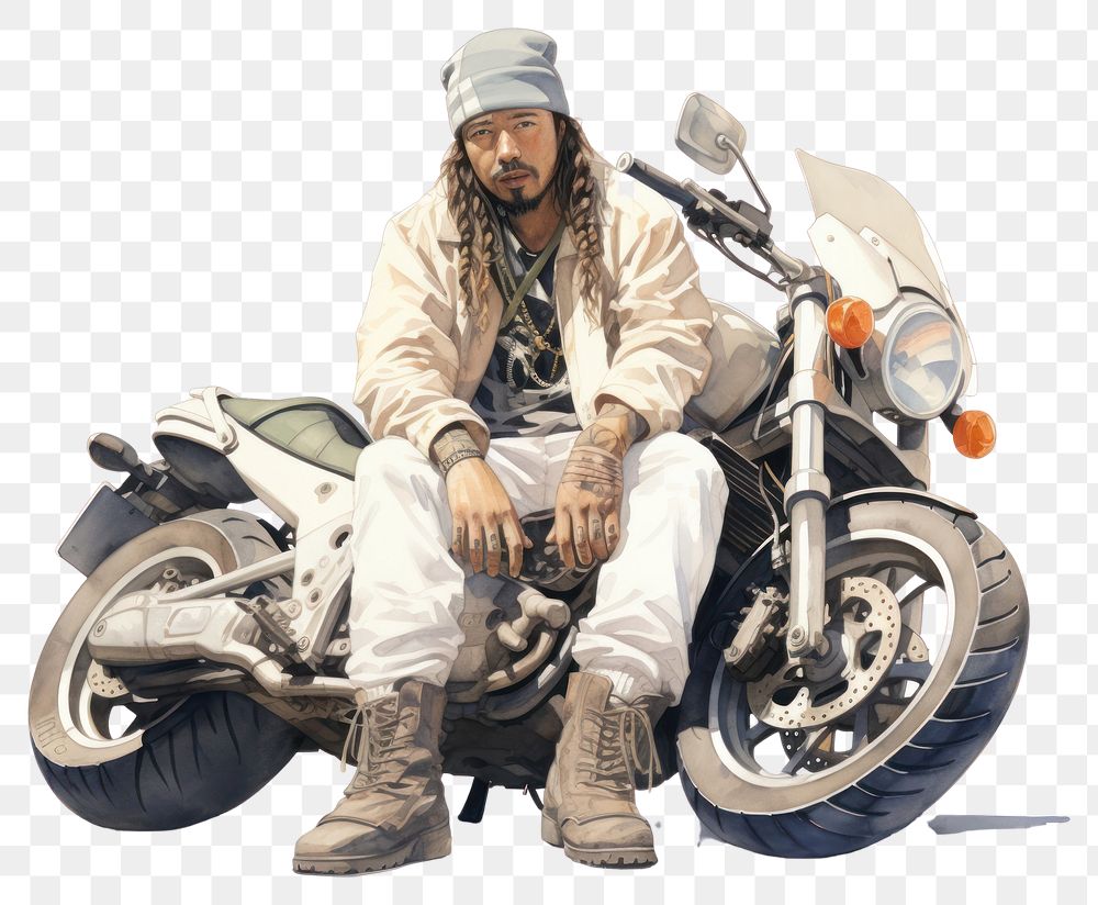 PNG Motorcycle portrait vehicle sitting. AI generated Image by rawpixel.