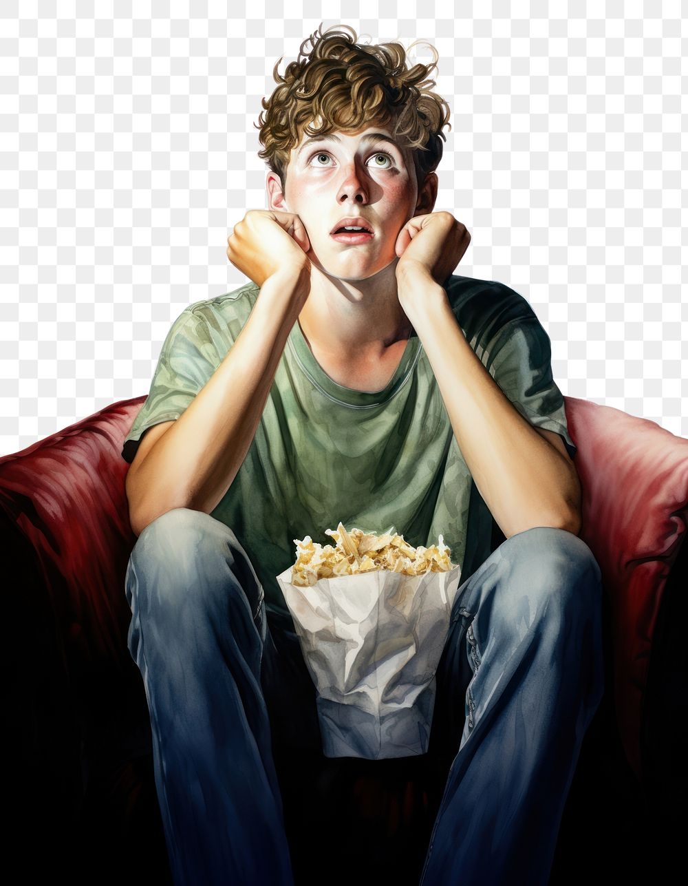 PNG Popcorn portrait sitting food. AI generated Image by rawpixel.